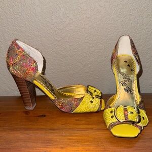 naughty monkey Yellow and Multi Floral Open-Toe Heels